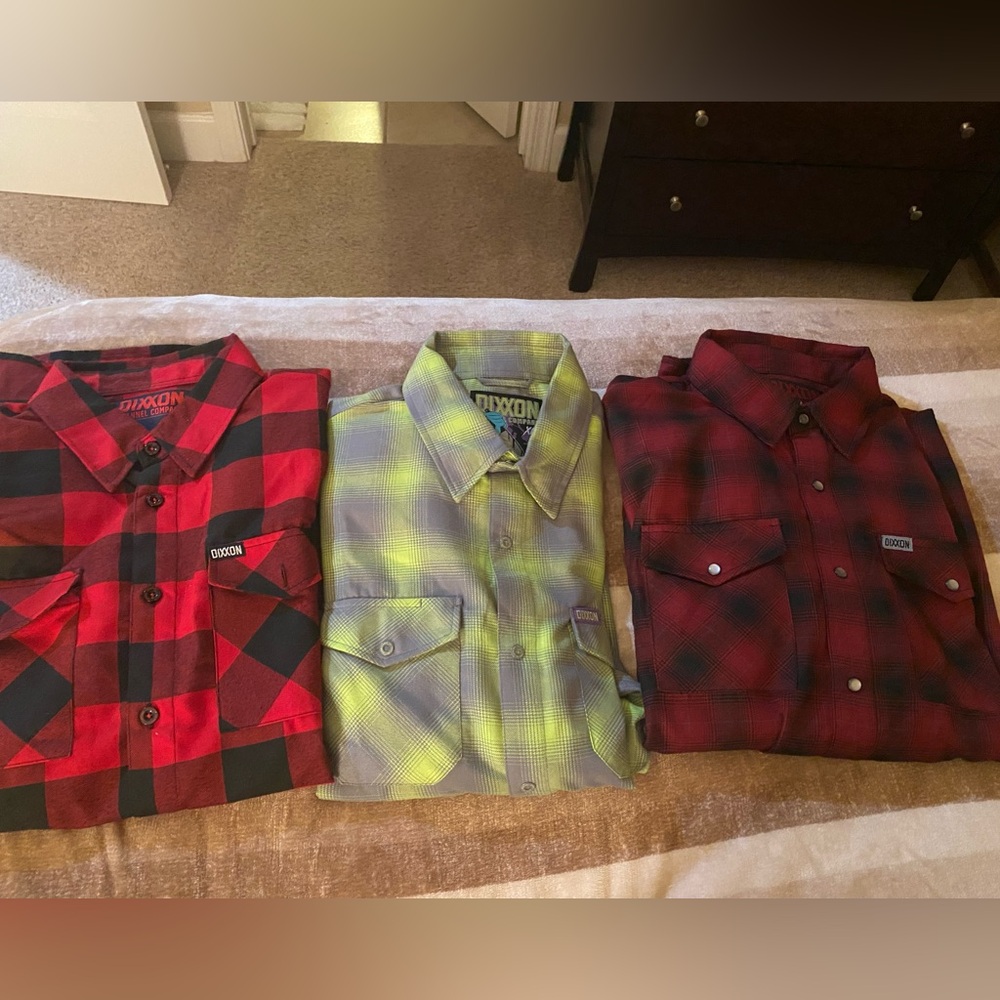 DIXXON Men's Casual Button Down Shirts - Red, Yellow, and Red